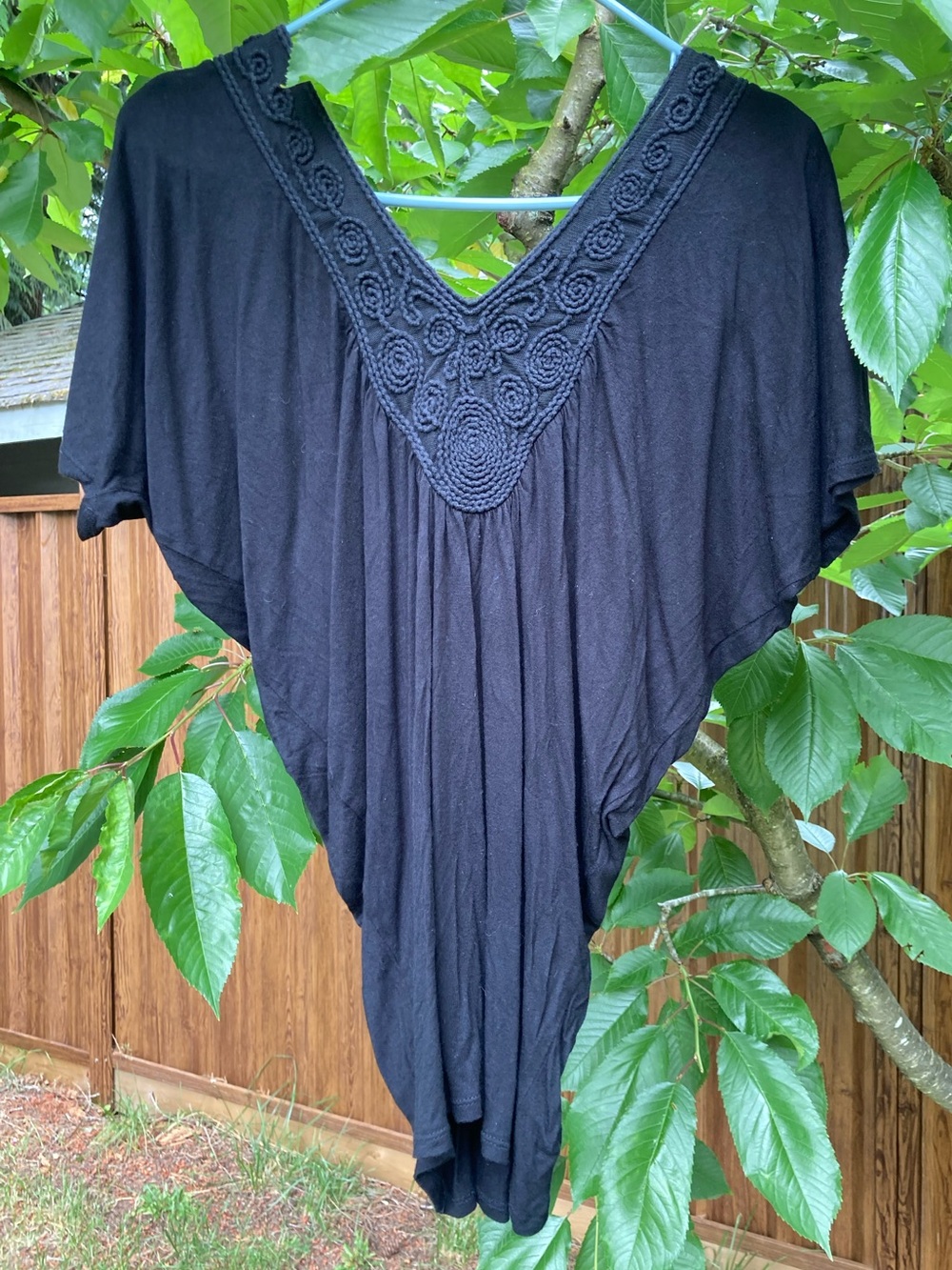 Black Crochet V-Neck Draped Tunic